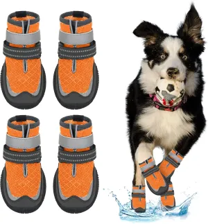 Dog Shoes for Large Small Medium Dogs - Breathable Dog Boots for Summer Hot Pavement Waterproof Paw Protector for Outdoor Walking (Orange-B, #5 (2.95"*2.36")(L*W) for 52-68 lbs)