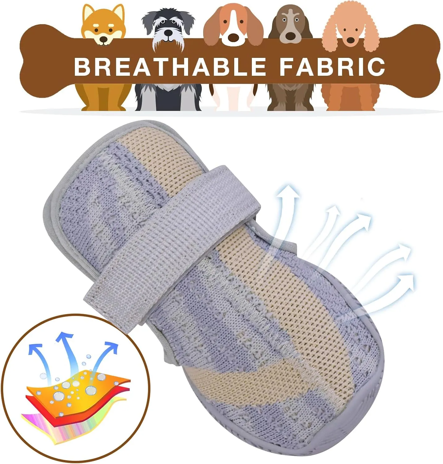 Dog Shoes,Mesh Breathable Dog Boots for Walking Running Hiking,Soft Non-Slip Rugged Rubber Sole Dog Booties with Adjustable Straps 4Pcs,Grey-Size6