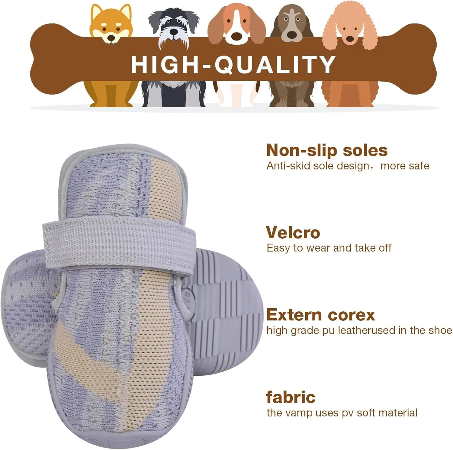 Dog Shoes,Mesh Breathable Dog Boots for Walking Running Hiking,Soft Non-Slip Rugged Rubber Sole Dog Booties with Adjustable Straps 4Pcs,Grey-Size6
