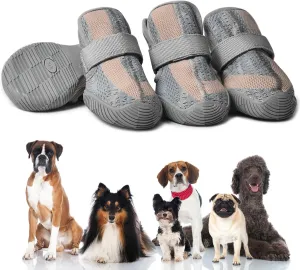 Dog Shoes,Mesh Breathable Dog Boots for Walking Running Hiking,Soft Non-Slip Rugged Rubber Sole Dog Booties with Adjustable Straps 4Pcs,Grey-Size6