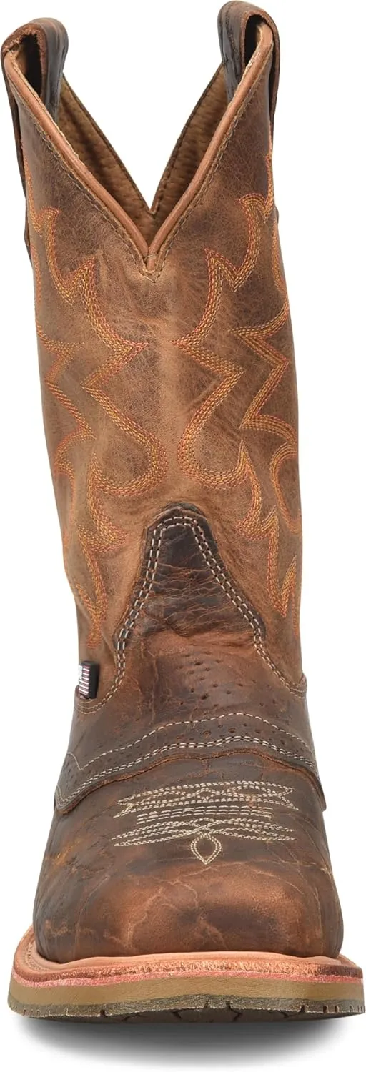 DOUBLE-H Mens 11" Safety Toe Square Toe Roper Western-Boot, Durable Leather Boots, Slip-Resistant, Work & Casual Wear