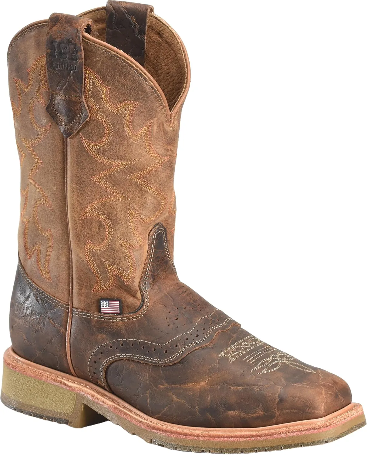 DOUBLE-H Mens 11" Safety Toe Square Toe Roper Western-Boot, Durable Leather Boots, Slip-Resistant, Work & Casual Wear