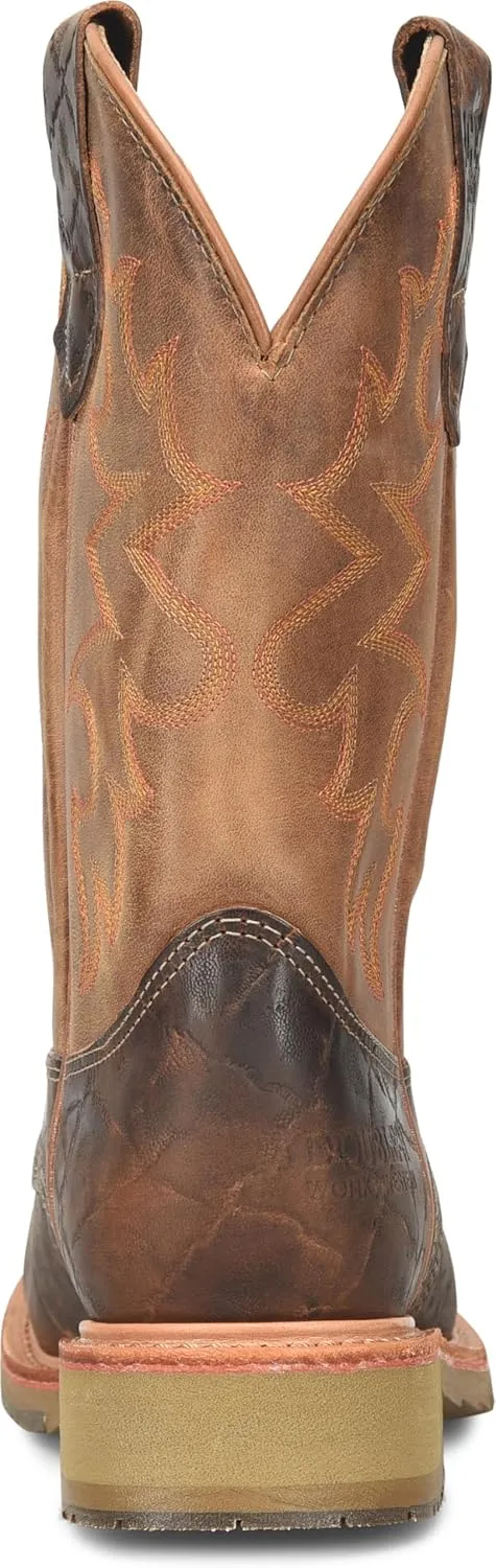 DOUBLE-H Mens 11" Safety Toe Square Toe Roper Western-Boot, Durable Leather Boots, Slip-Resistant, Work & Casual Wear