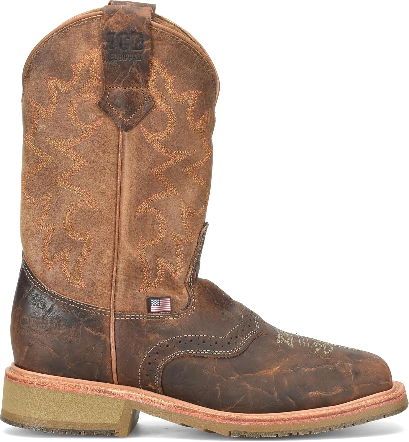 DOUBLE-H Mens 11" Safety Toe Square Toe Roper Western-Boot, Durable Leather Boots, Slip-Resistant, Work & Casual Wear