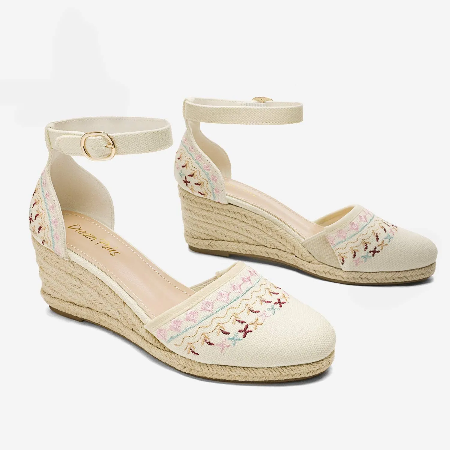 DREAM PAIRS Women's Espadrilles Closed Toe Ankle Strap Dressy Platform Wedge Sandals