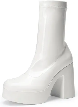 DREAM PAIRS Women's Platform Gogo Ankle Boots High Chunky Block Heel Square Toe Booties Shoes