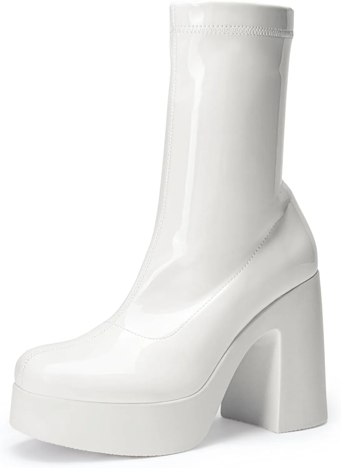 DREAM PAIRS Women's Platform Gogo Ankle Boots High Chunky Block Heel Square Toe Booties Shoes