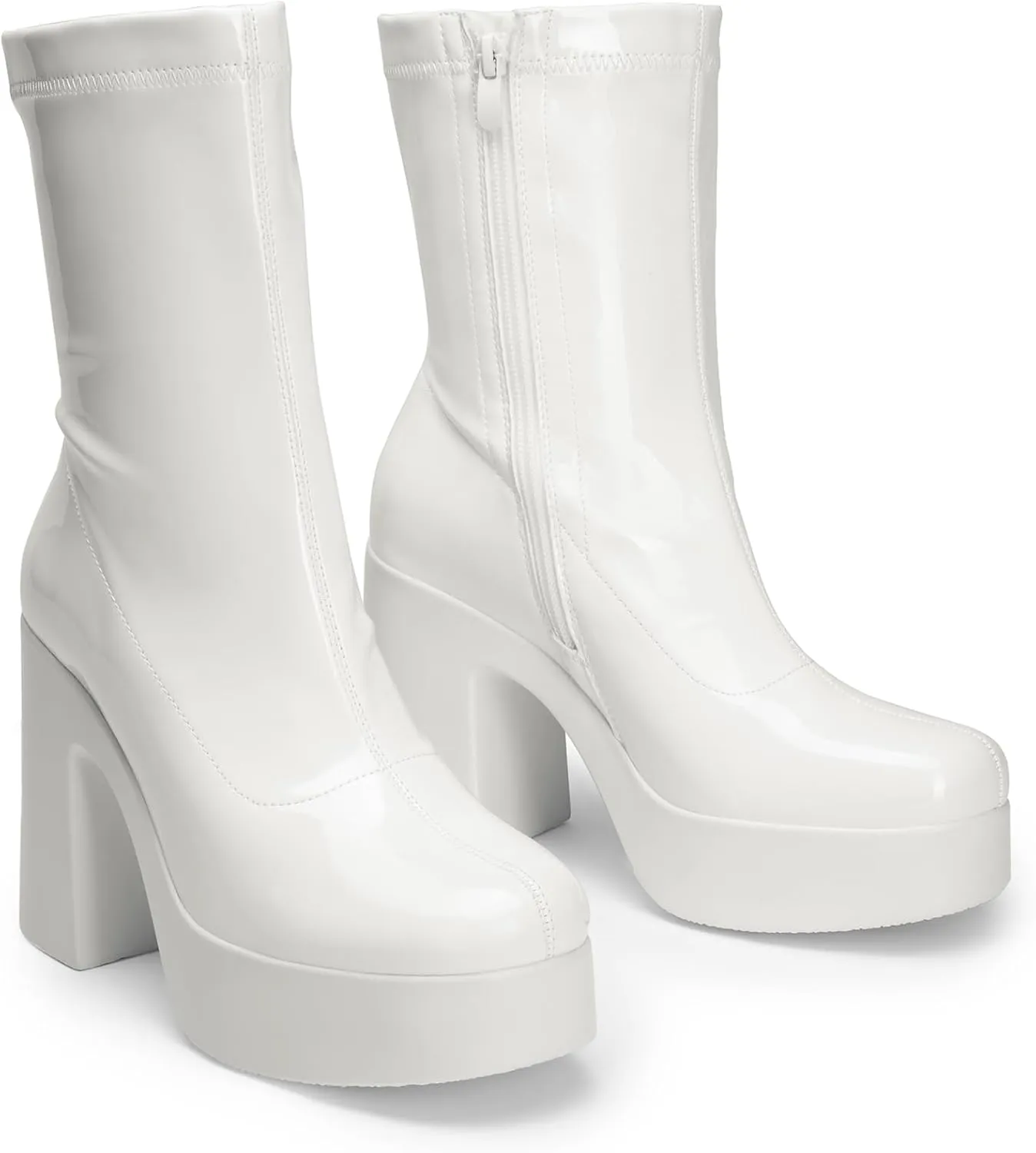DREAM PAIRS Women's Platform Gogo Ankle Boots High Chunky Block Heel Square Toe Booties Shoes