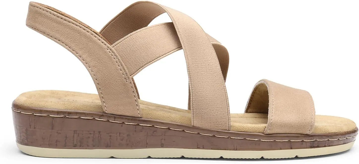 DREAM PAIRS Women's Summer Dressy Low Wedge Heels Comfortable Slip on Casual Flat Sandals for Walking Vacation