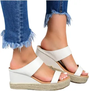 Dress Sandals for Women, Sandals Women Wedge Sandals Leather Slip on Platform Flats Shoes Casual Summer