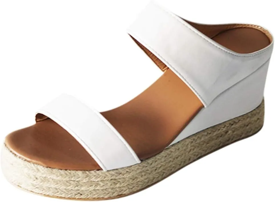 Dress Sandals for Women, Sandals Women Wedge Sandals Leather Slip on Platform Flats Shoes Casual Summer