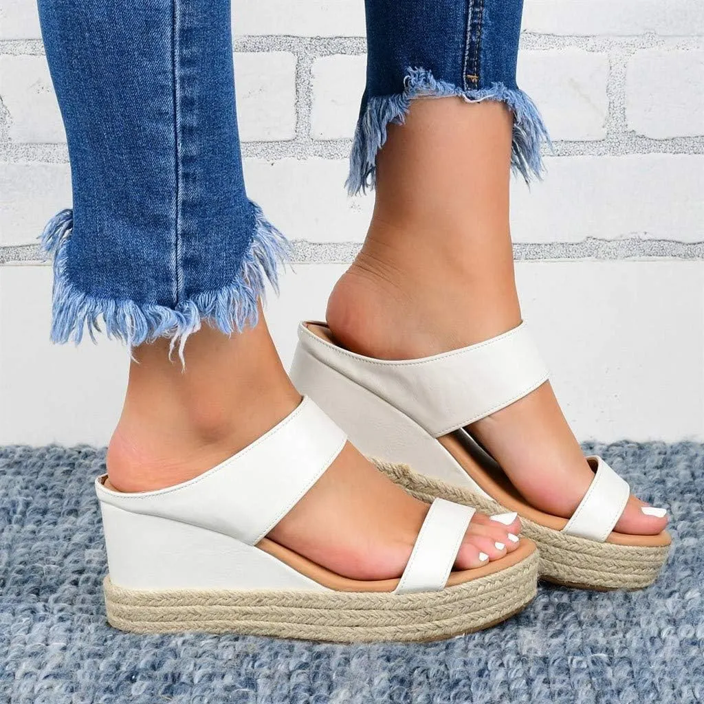 Dress Sandals for Women, Sandals Women Wedge Sandals Leather Slip on Platform Flats Shoes Casual Summer