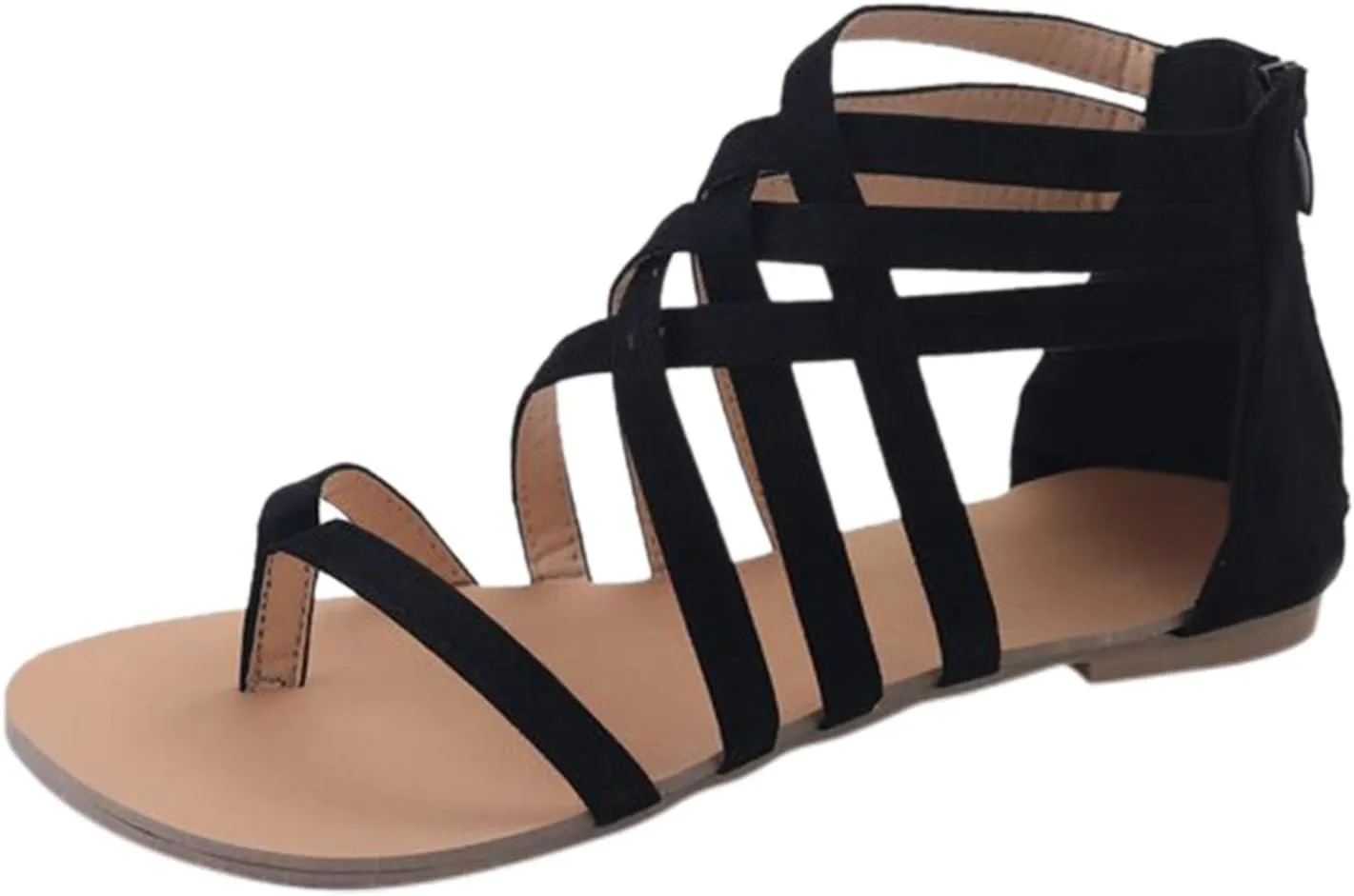 Dressy Flat Sandals for Women Criss Cross Flip Flops Anti-Slip Gladiator Solid Color Beach Falt Flat Sandals Women