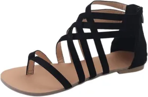 Dressy Flat Sandals for Women Criss Cross Flip Flops Anti-Slip Gladiator Solid Color Beach Falt Flat Sandals Women