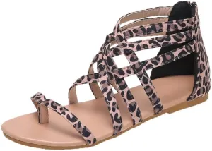 Dressy Flat Sandals for Women Criss Cross Flip Flops Anti-Slip Gladiator Solid Color Beach Falt Strappy Lace Up Casual Vacation Summer Open Toe Walking Shoes Zipper Back Ankle Strap 2025