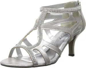 Easy Street Womens Flattery Metallic Rhinestone Evening Dress Sandals Mid Heel 2-3" - Silver - Size 7.5 D