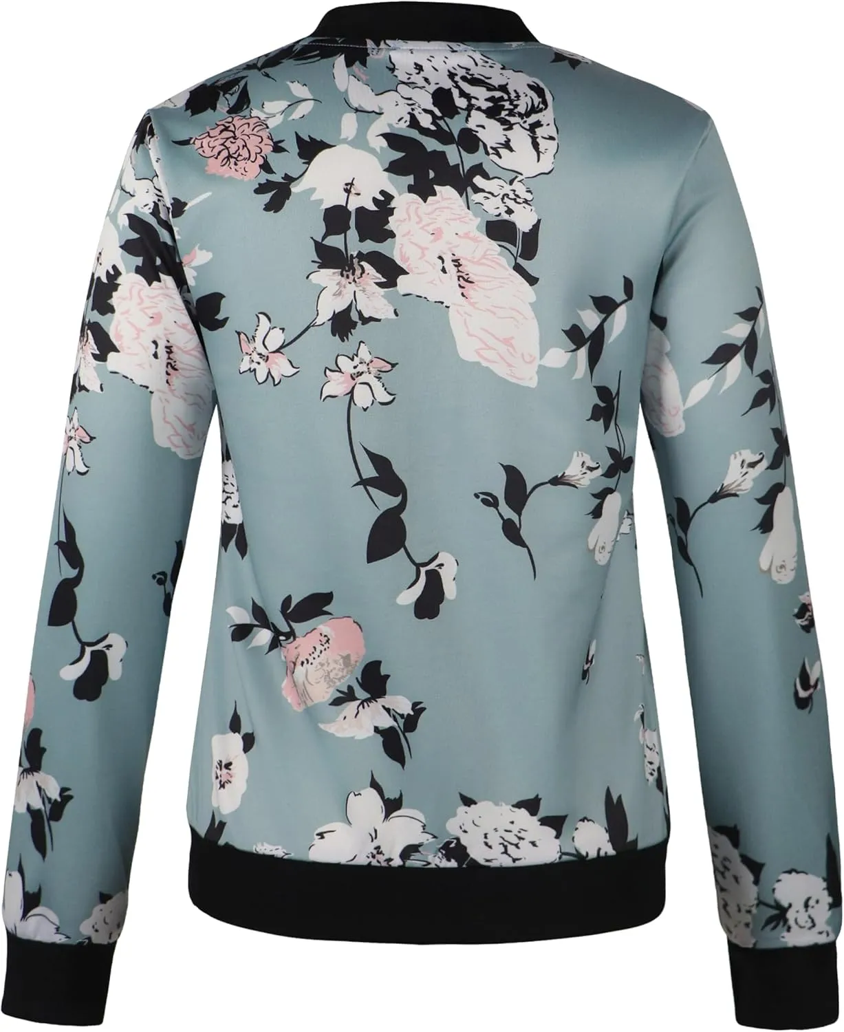 ECOWISH Women's Casual Floral Zip Up Bomber Jacket Coat Lightweight Short Camo No Lining Outwear Tops Windbreaker with Pocket