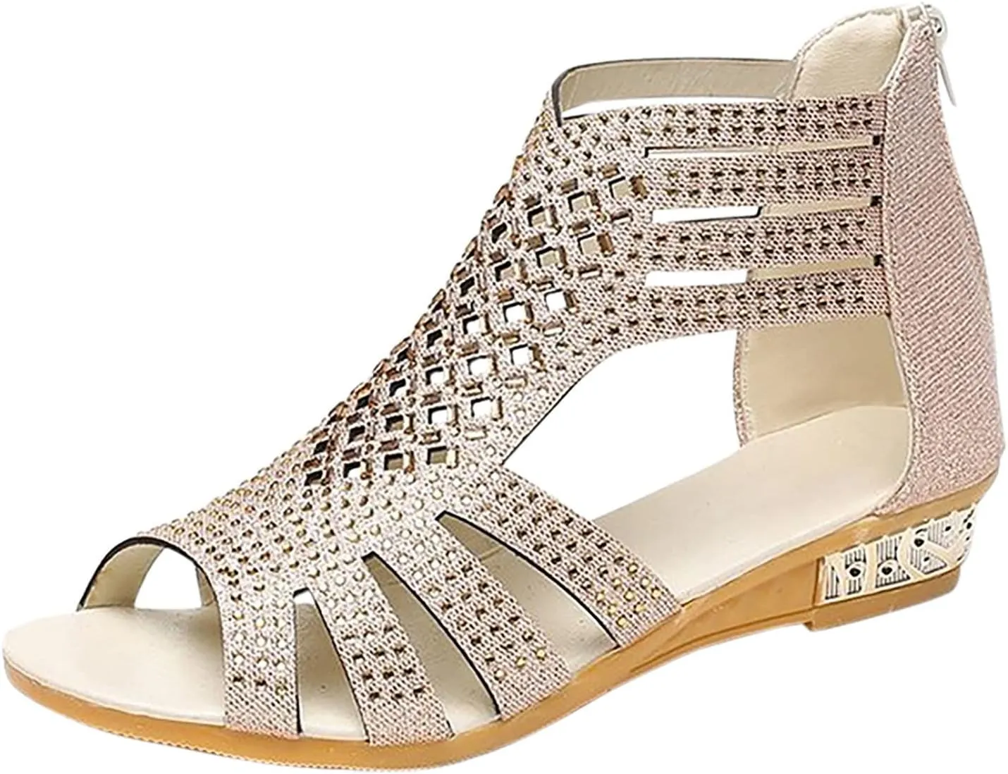 Eduavar Sandals for Women Dressy, Orthopedic Sandals for Women Low Wedge Sandals Cutout Zip Up Crystal Sandals Shoes