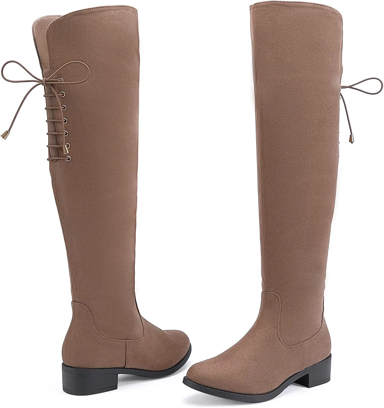 EETTARO Women's Over The Knee Boot Fashion Lace Up Tight High Boots Side Zip Block Heel Riding Booties
