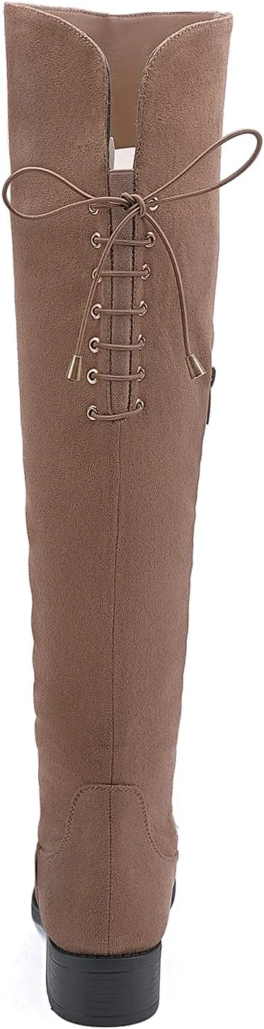 EETTARO Women's Over The Knee Boot Fashion Lace Up Tight High Boots Side Zip Block Heel Riding Booties
