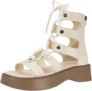 EFTCAL Women's Lace Up Thick Sole High Top Roman Sandals,Open Toe Cutout Breathable Comfortable Flat Casual Fashion Leather Sexy Gladiator Sandal