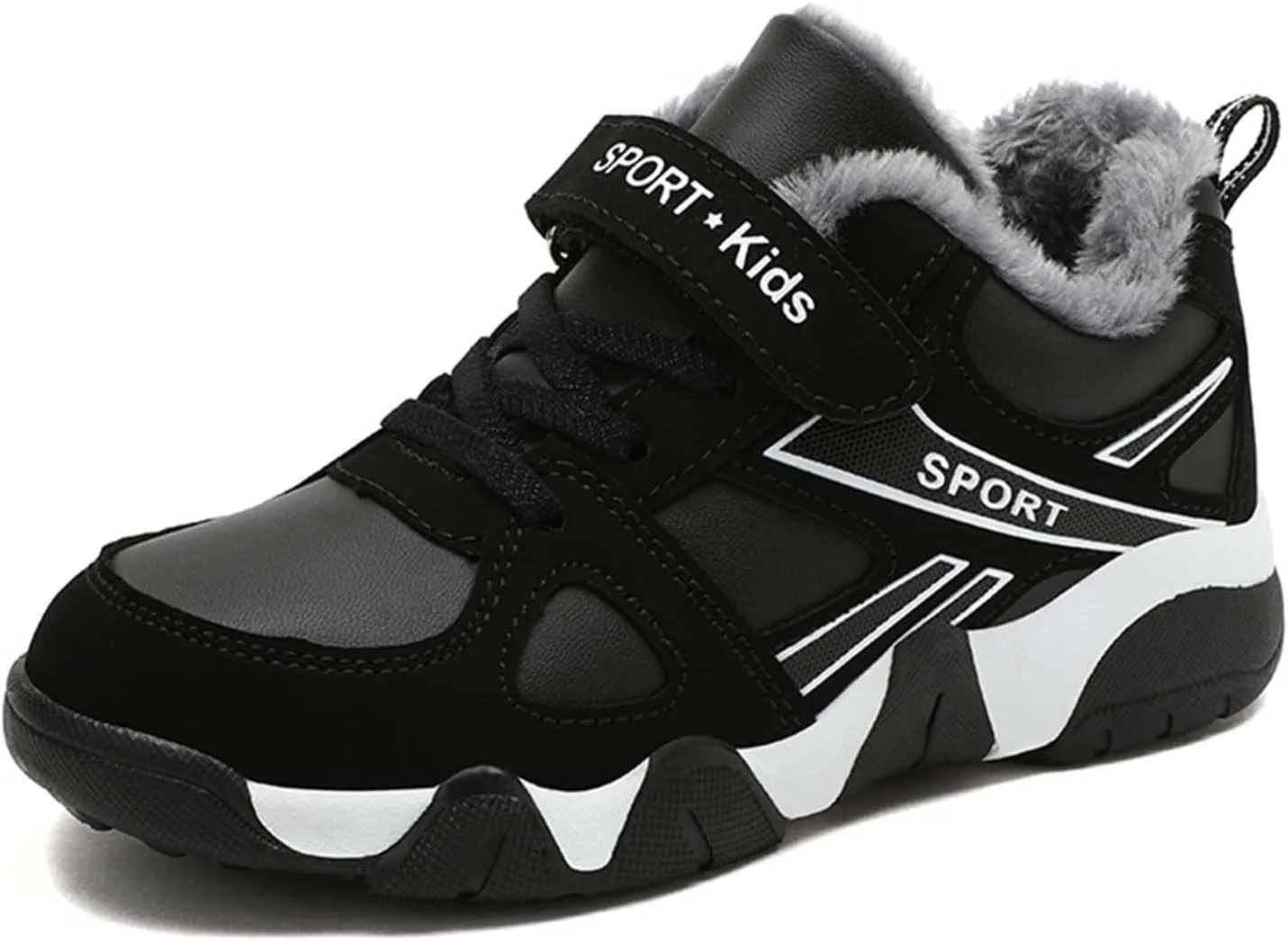 Eliogn Boys Winter Sneakers Faux Fur Ankle Booties Unisex Kids Warm High Top Traines Sport Shoes (Big Kid/Little Kid)