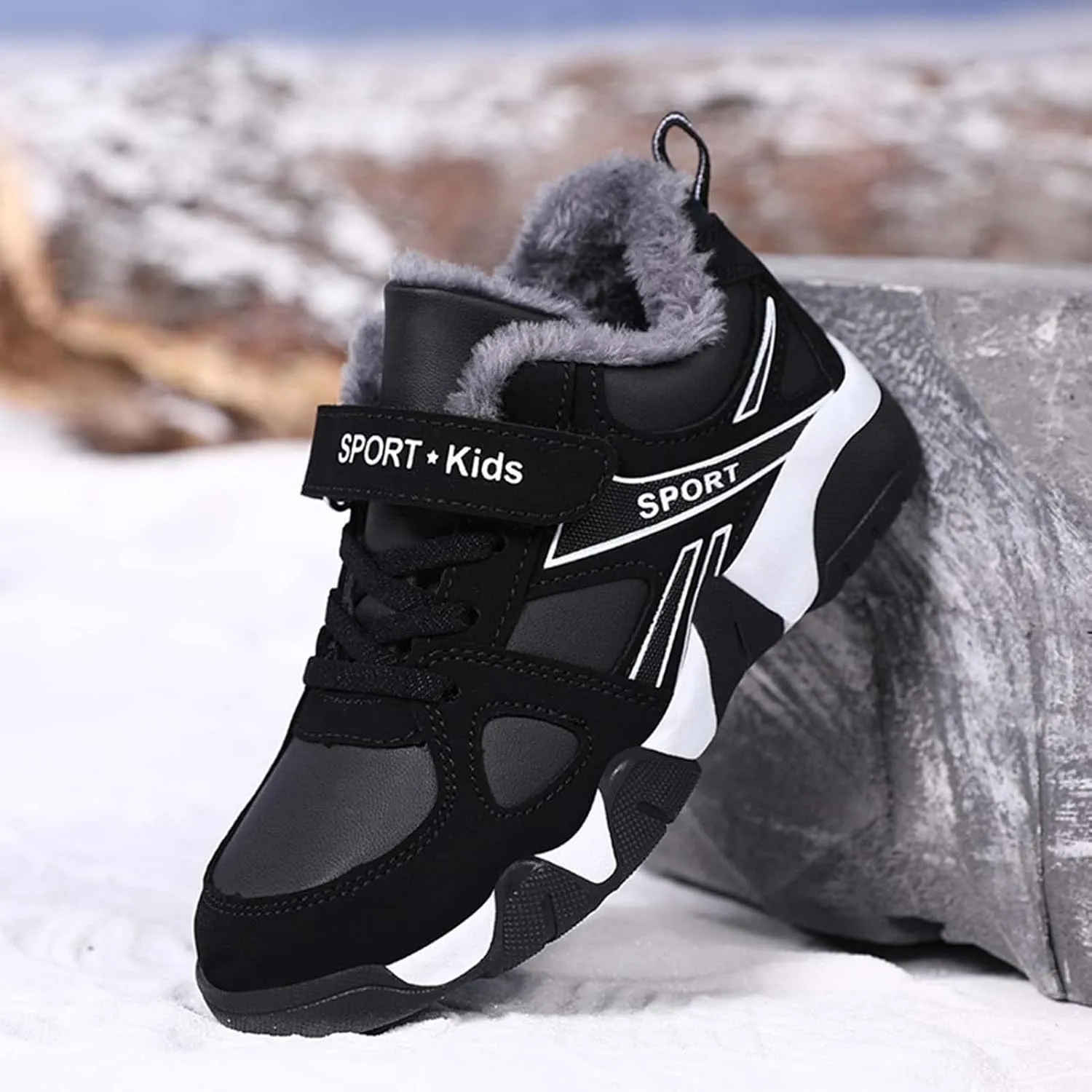 Eliogn Boys Winter Sneakers Faux Fur Ankle Booties Unisex Kids Warm High Top Traines Sport Shoes (Big Kid/Little Kid)