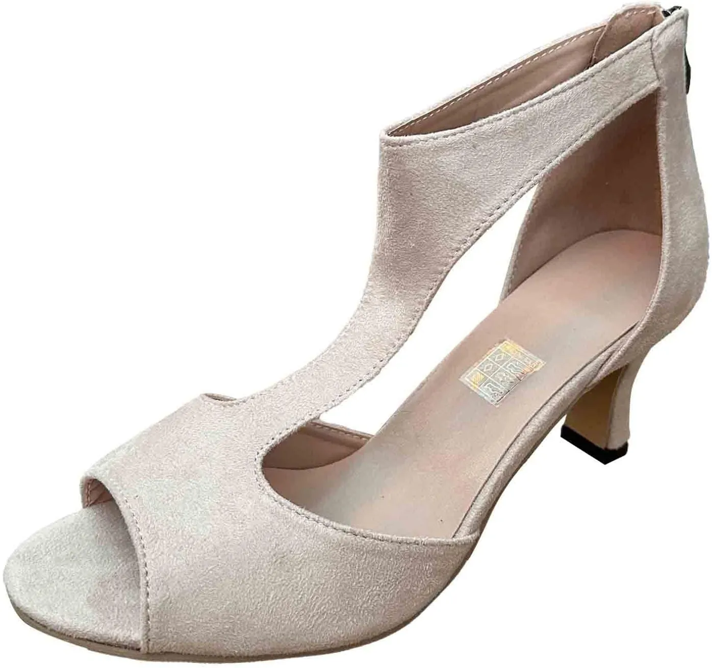 EMRELOD Mid Heeled Sandals for Women Dressy Summer Open Toe T-Strap Pumps Sandals Fashion Black Back Zip Party Wedding Dress Shoes Fashion Elegant Sandal (02-Beige, 7)