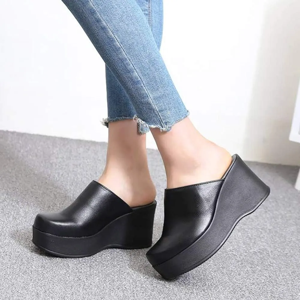 epdavin Women's Closed Toe Platform High Heel Slip On Backless Clogs Slides Mules Shoes
