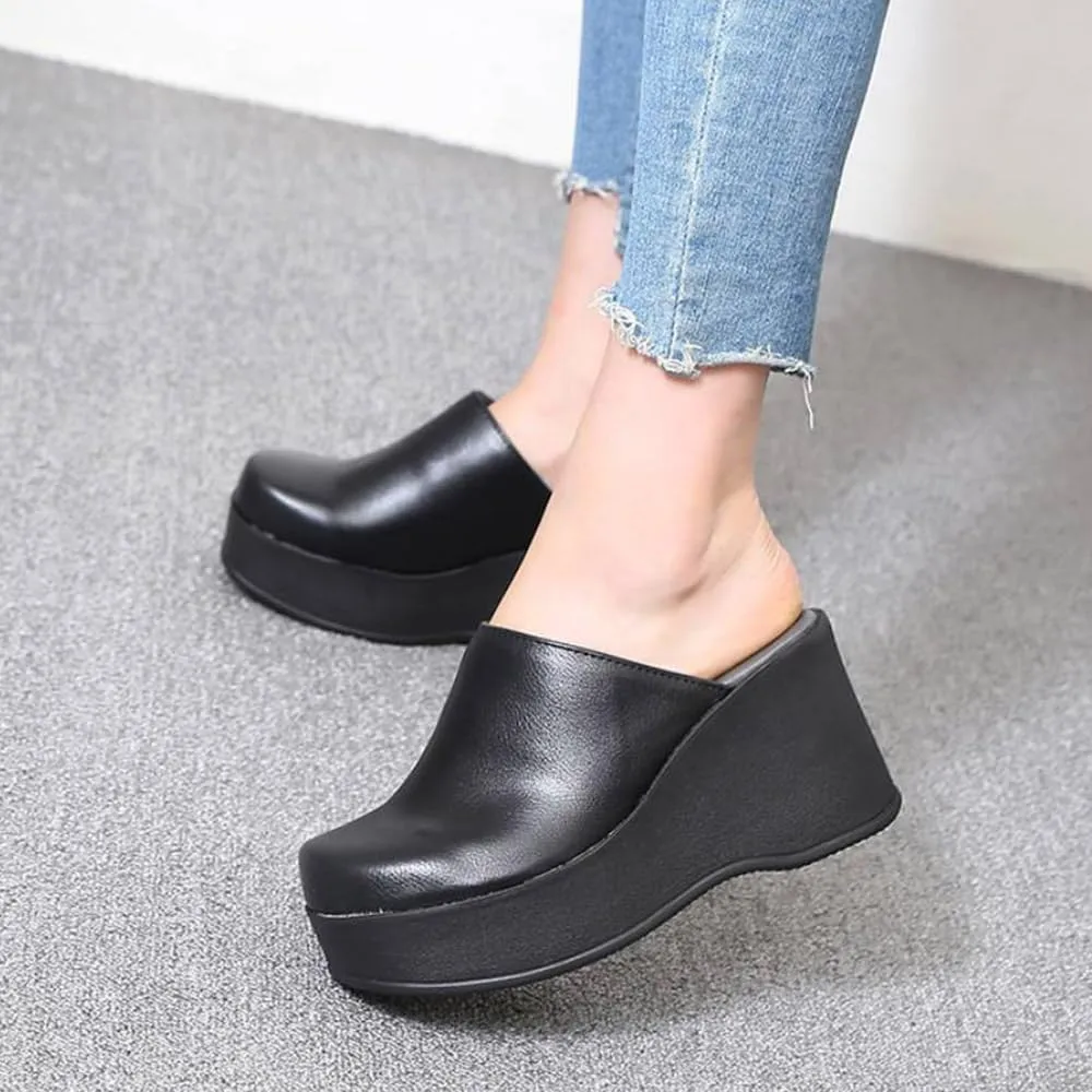 epdavin Women's Closed Toe Platform High Heel Slip On Backless Clogs Slides Mules Shoes