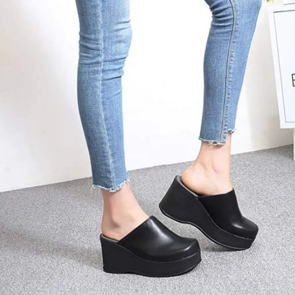epdavin Women's Closed Toe Platform High Heel Slip On Backless Clogs Slides Mules Shoes
