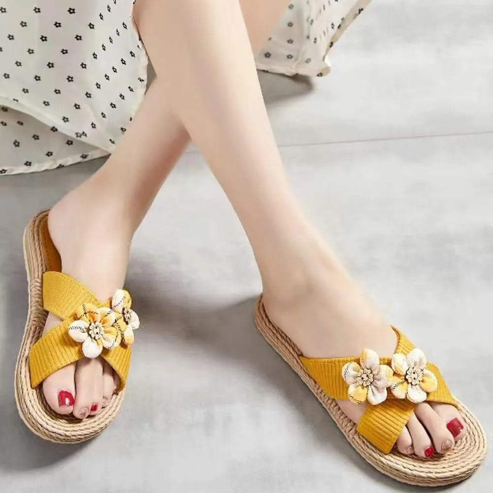 Epsion Women's Straw Slide Sandals Slip on Flat Open Toe Casual Cross Band Summer Beach Boho Shoes Sandals Outdoor