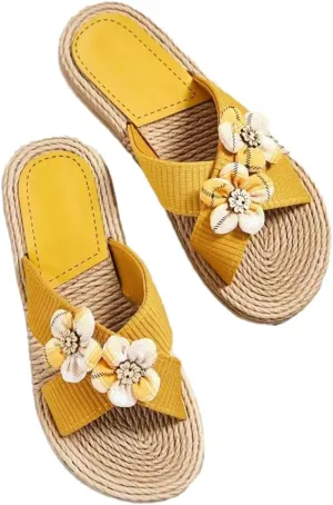 Epsion Women's Straw Slide Sandals Slip on Flat Open Toe Casual Cross Band Summer Beach Boho Shoes Sandals Outdoor