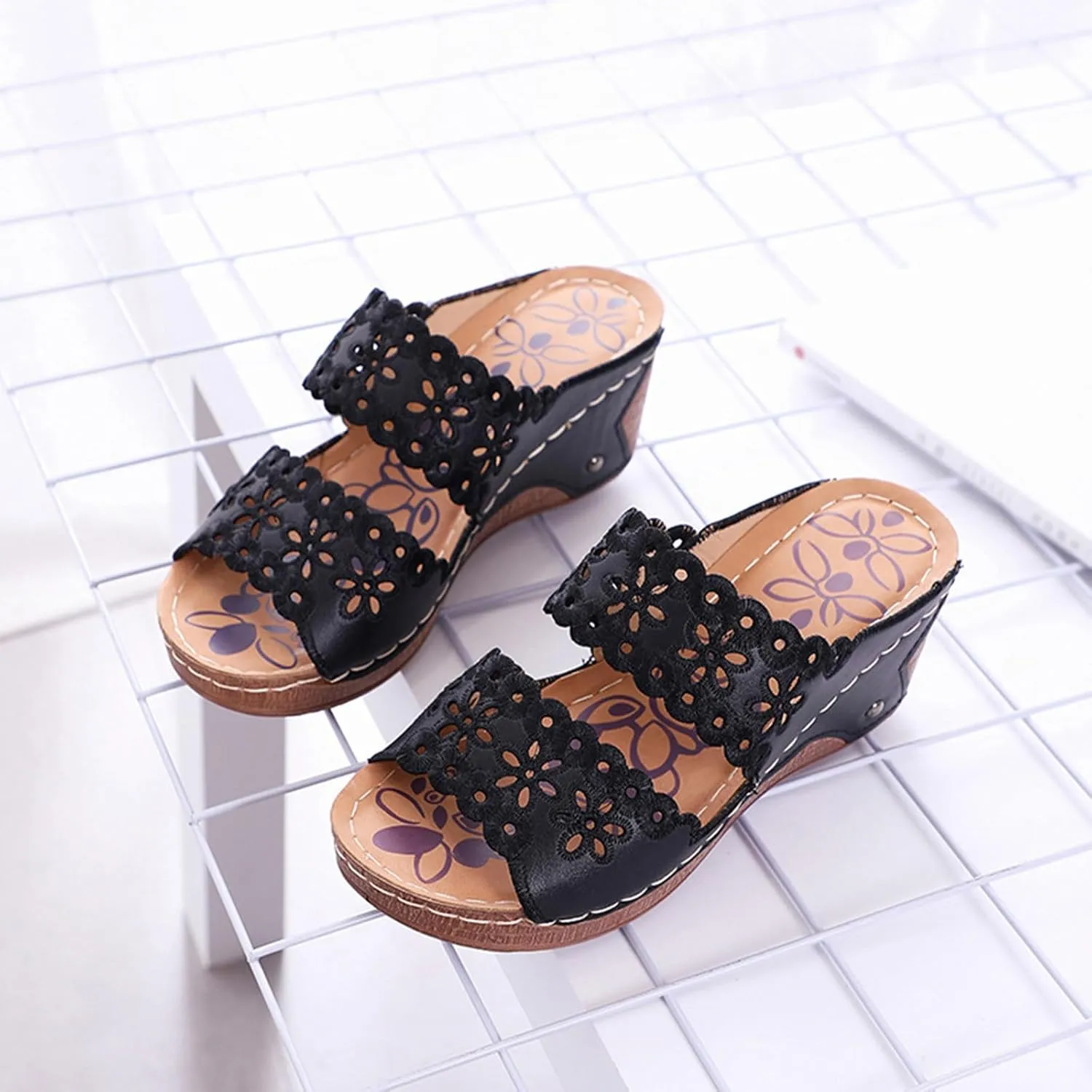 Espadrilles Platform Slides for Women Casual Summer Slide Platform Sandals, Slip On Wedge Sandals Open Toe Espadrilles Slides Dressy High Heel Beach Sandal Comfortable Wedges Shoe Mules, 9.5