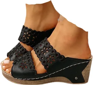 Espadrilles Platform Slides for Women Casual Summer Slide Platform Sandals, Slip On Wedge Sandals Open Toe Espadrilles Slides Dressy High Heel Beach Sandal Comfortable Wedges Shoe Mules, 9.5