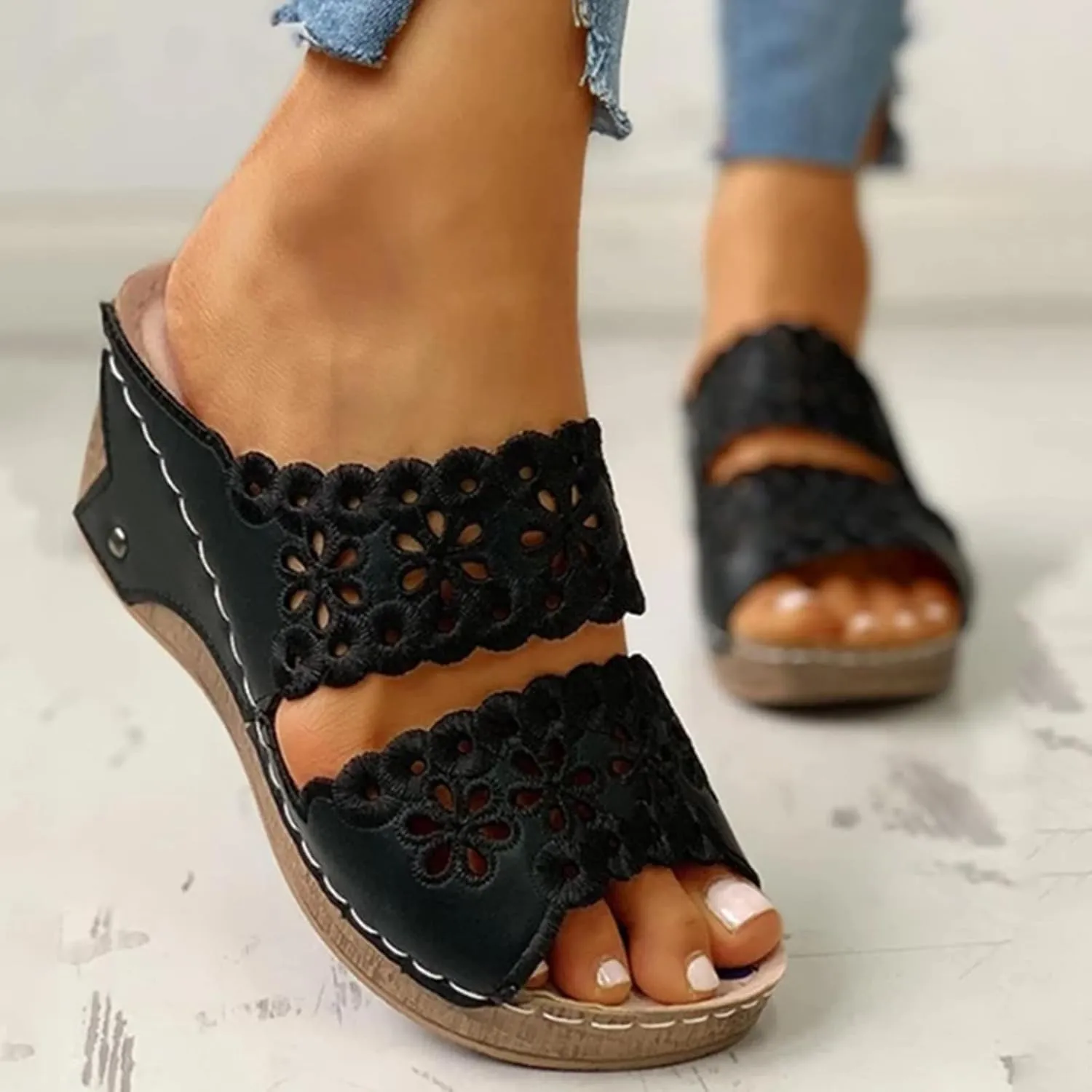 Espadrilles Platform Slides for Women Casual Summer Slide Platform Sandals, Slip On Wedge Sandals Open Toe Espadrilles Slides Dressy High Heel Beach Sandal Comfortable Wedges Shoe Mules, 9.5