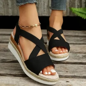 Espadrilles Wedge Sandals for Women,Open Toe Sandals Women Summer Dressy 2025 Comfortable Low Wedge Sandals Casual Slip On Sandals Strappy Sandals Fashion Platform Wedge Sandals
