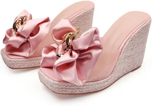 Espadrilles Wedges for Women Mules with Bows Comfortable Slides Platform Chunky High Heels Y2K Fashion Dressy Casual Sandals Spring Summer Outdoors Travel Streetwear Cruise Beach Seaside Holiday