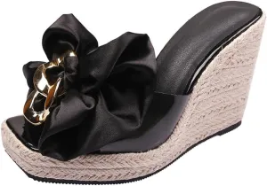 Espadrilles Wedges for Women Mules with Bows Comfortable Slides Platform Chunky High Heels Y2K Fashion Dressy Casual Sandals Spring Summer Outdoors Travel Streetwear Cruise Beach Seaside Holiday