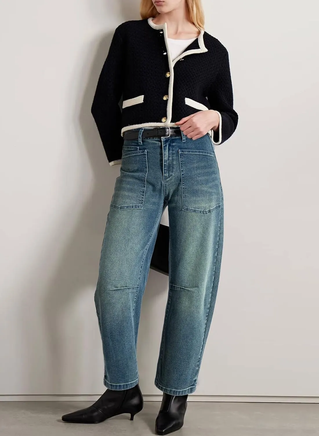 EVALESS Womens Baggy Barrel Jeans High Waisted Wide Leg Boyfriend Denim Ankle Pants