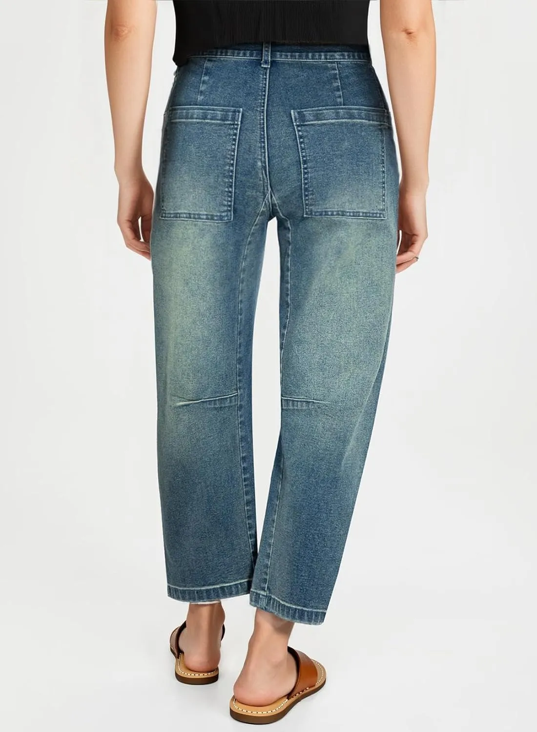 EVALESS Womens Baggy Barrel Jeans High Waisted Wide Leg Boyfriend Denim Ankle Pants