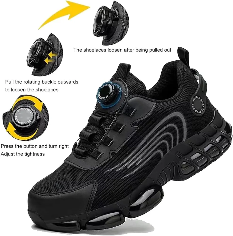 Evontura Steel Toe Shoes Power Trainers, Men's Steel Toe Safety Work Shoes, Comfortable Lightweight Puncture Proof Slip on Indestructible Sneakers, Smash Stab Resistant Air Cushion Shoes (Black,10.5)
