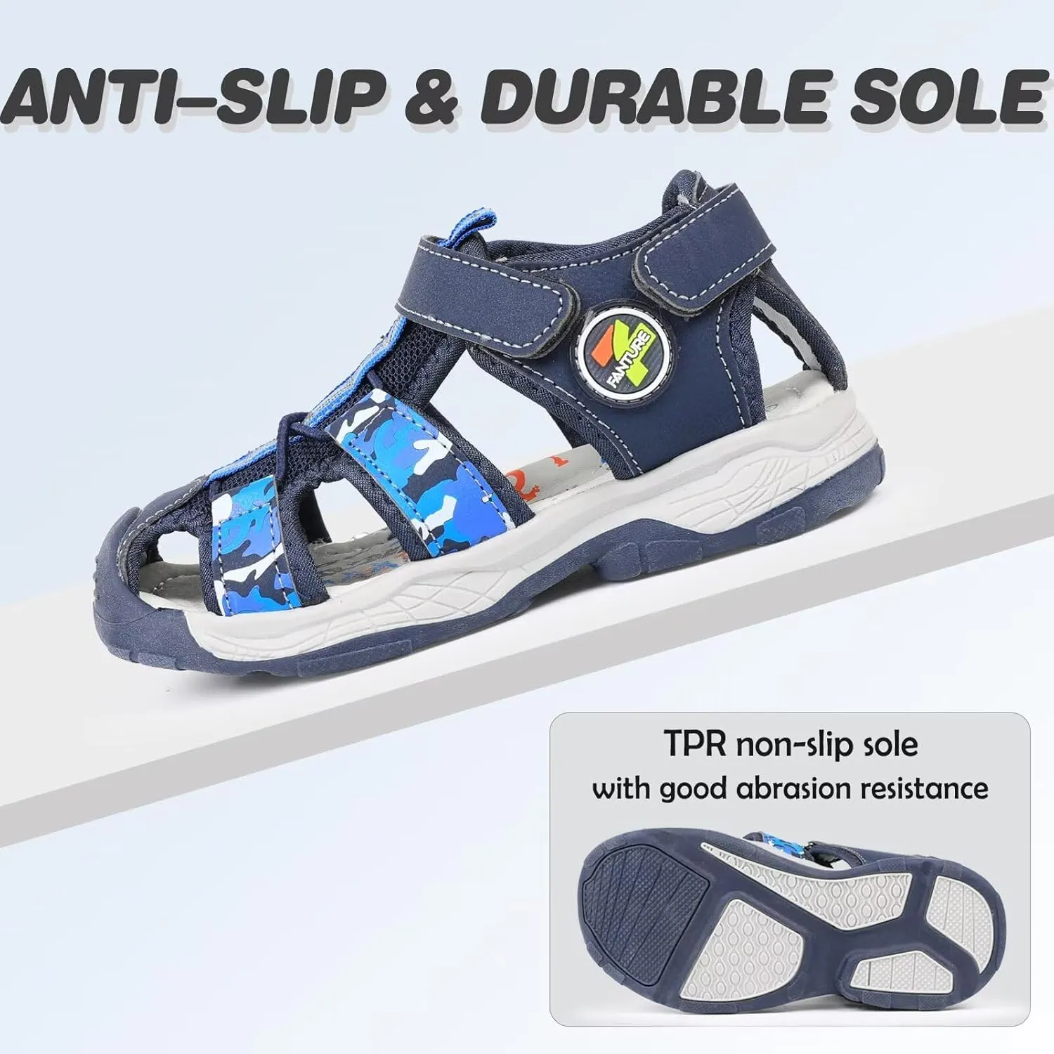 FANTURE Kids Athletic Sandals Closed Toe Lightweight Boys Girls Outdoor Summer Sports Shoes