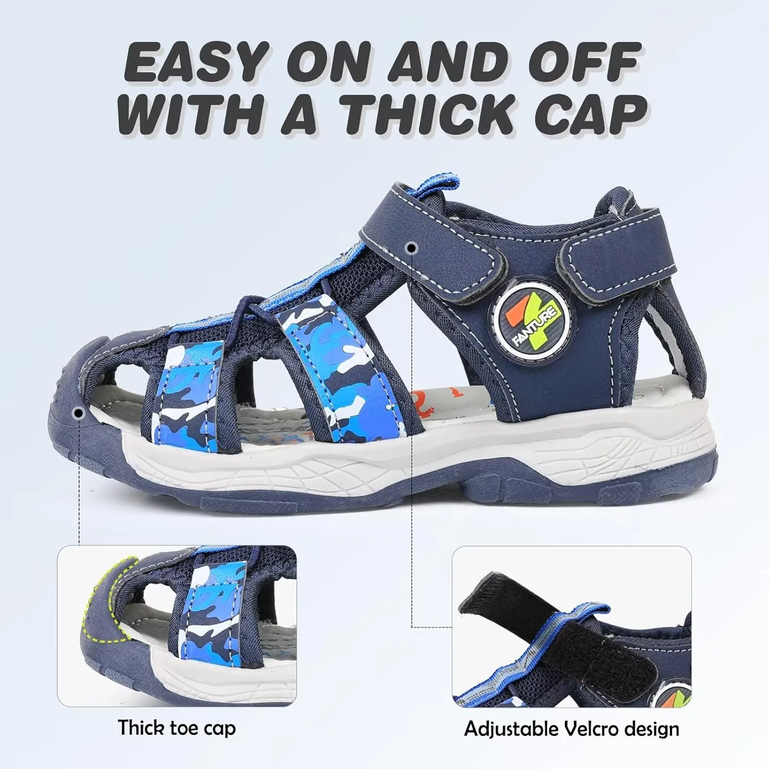 FANTURE Kids Athletic Sandals Closed Toe Lightweight Boys Girls Outdoor Summer Sports Shoes