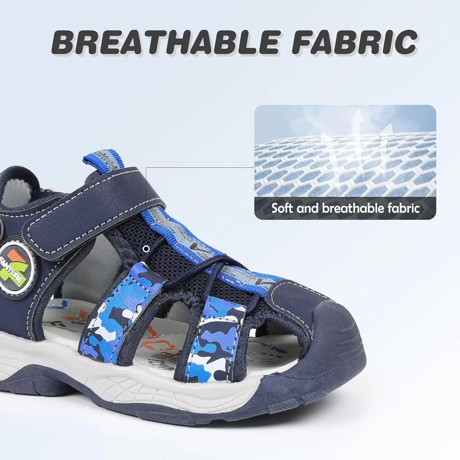 FANTURE Kids Athletic Sandals Closed Toe Lightweight Boys Girls Outdoor Summer Sports Shoes
