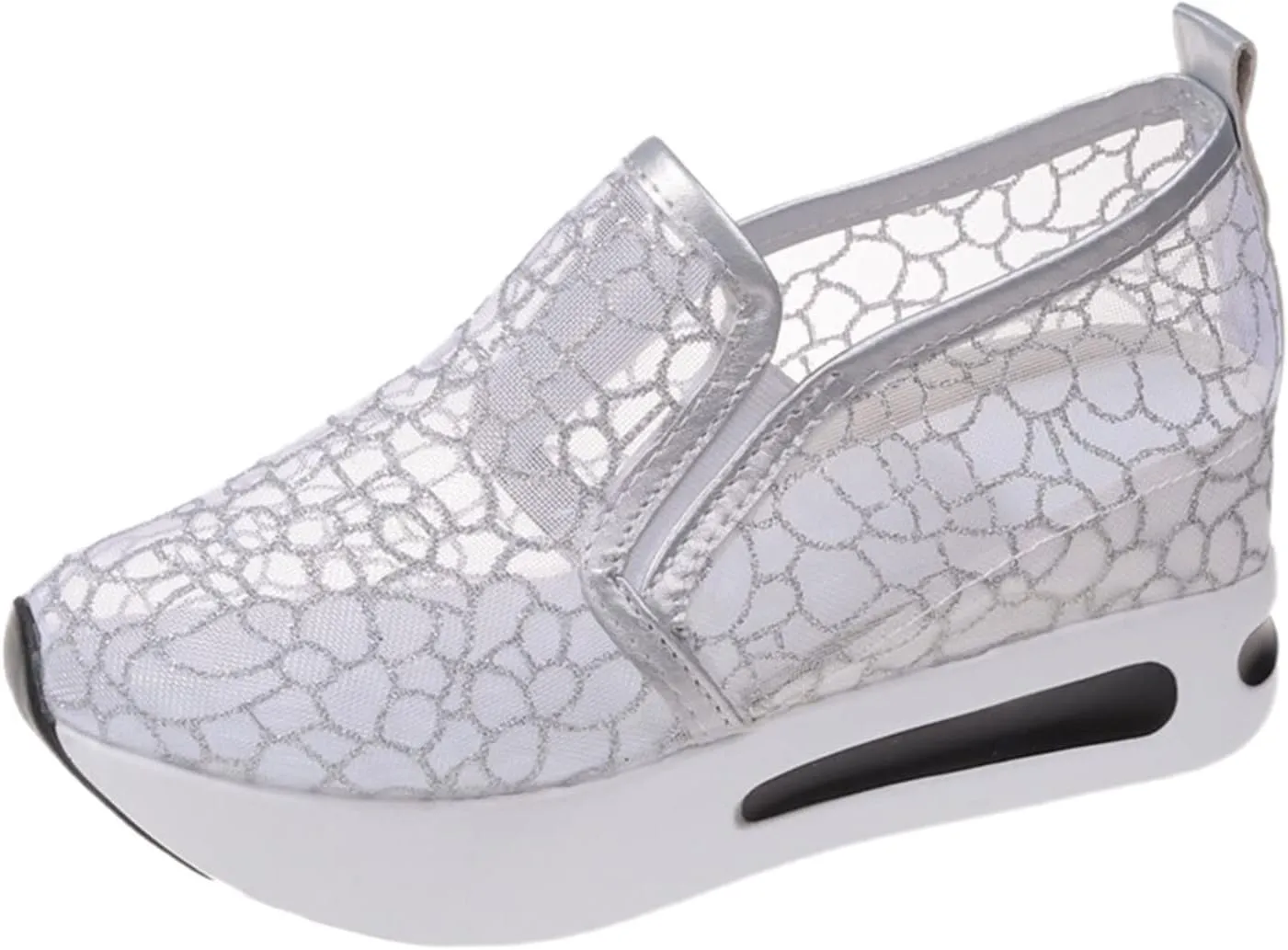 Fashion Platform Sneakers for Women Slip on Loafers Lightweight Walking Tennis Shoes Non Slip Comfortable Lace Embroidery Chunky Sneakers Athletic Breathable Shoes for Casual and Daily Wear