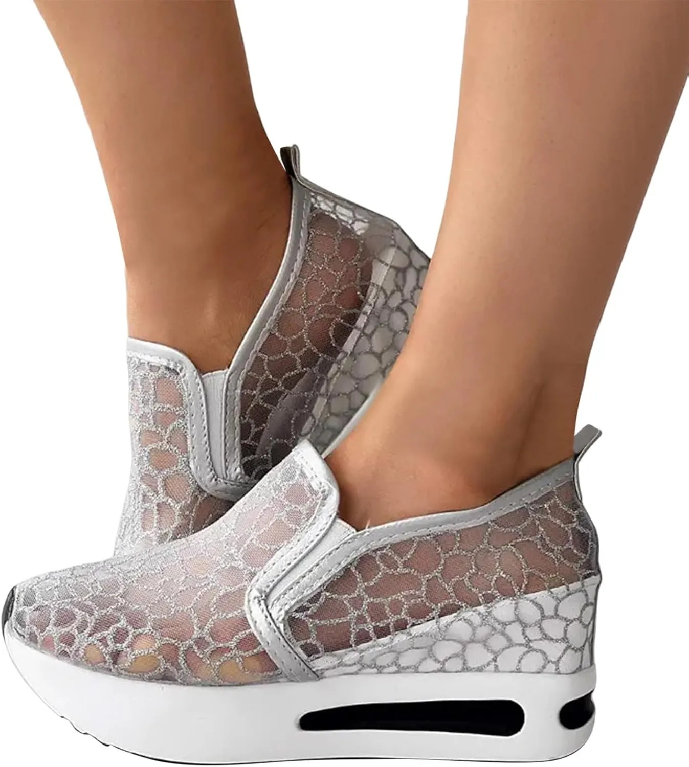 Fashion Platform Sneakers for Women Slip on Loafers Lightweight Walking Tennis Shoes Non Slip Comfortable Lace Embroidery Chunky Sneakers Athletic Breathable Shoes for Casual and Daily Wear