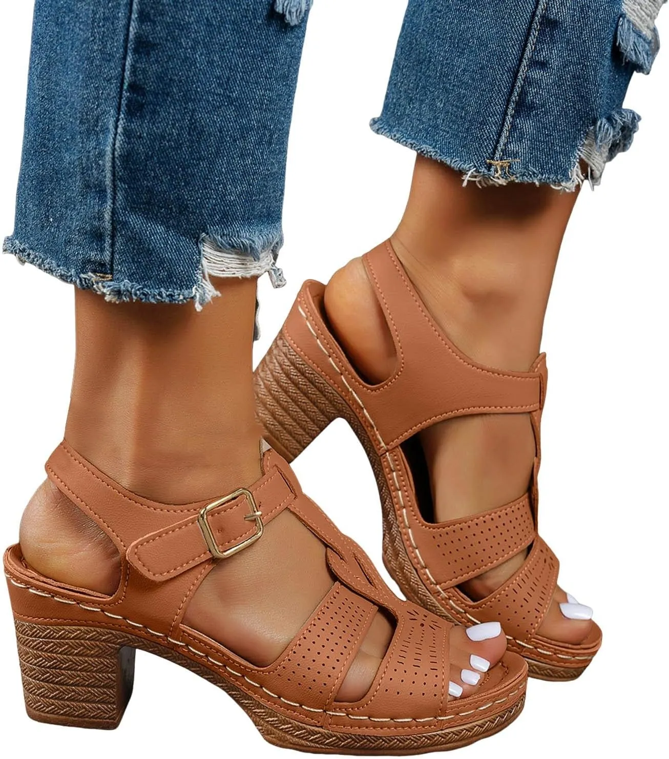 Fashion Strappy Heels for Women Sandals Comfortable Dressy Chunky Block Heel Open Toe Ankle Strap Slip On Mules Slingback Sandals for Women Prom Wedding Heels Boho Beach Sandals