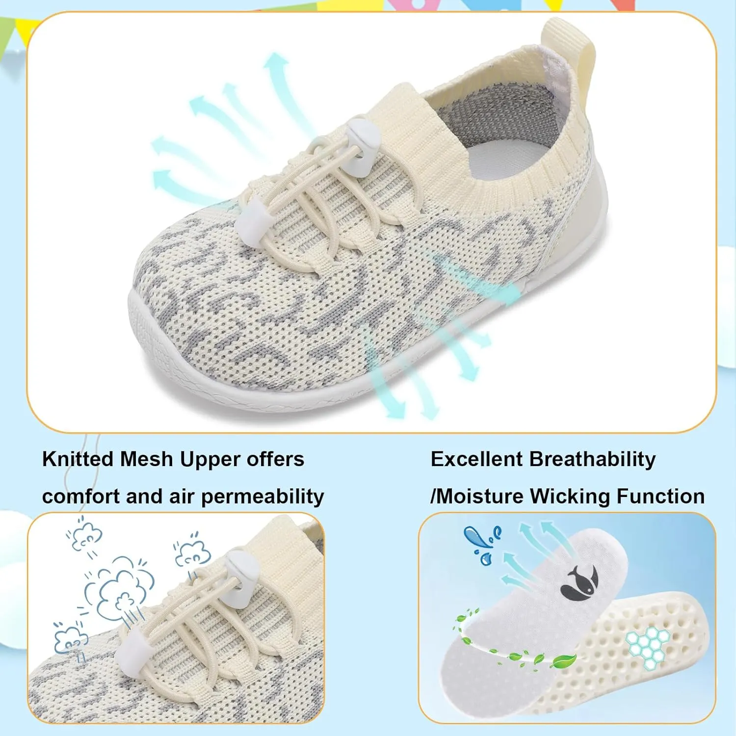 FEETCITY Baby Shoes Boys Girls First Walking Shoes Infant Sneakers Crib Shoes Breathable Lightweight Slip On Shoes