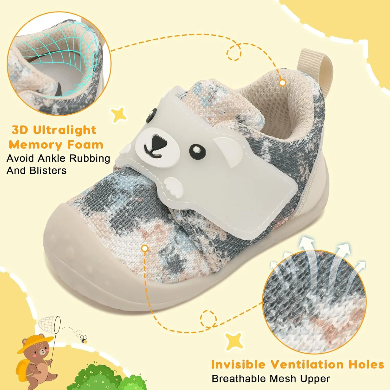 FEETCITY Baby Walking Shoes Wide Baby Shoes Boys Girls Infant Sneakers Crib Shoes Breathable Toddler Barefoot Shoes Slip On Shoes